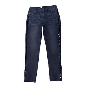 Sz.12*DG2 Diane Gilman*Black Skinny Jeans W/ Double Row of Black Sequins on Side